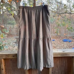 Ivy Jane Women's Ruffled WIde Leg Pull On Pants Khaki 100% Linen Size XL